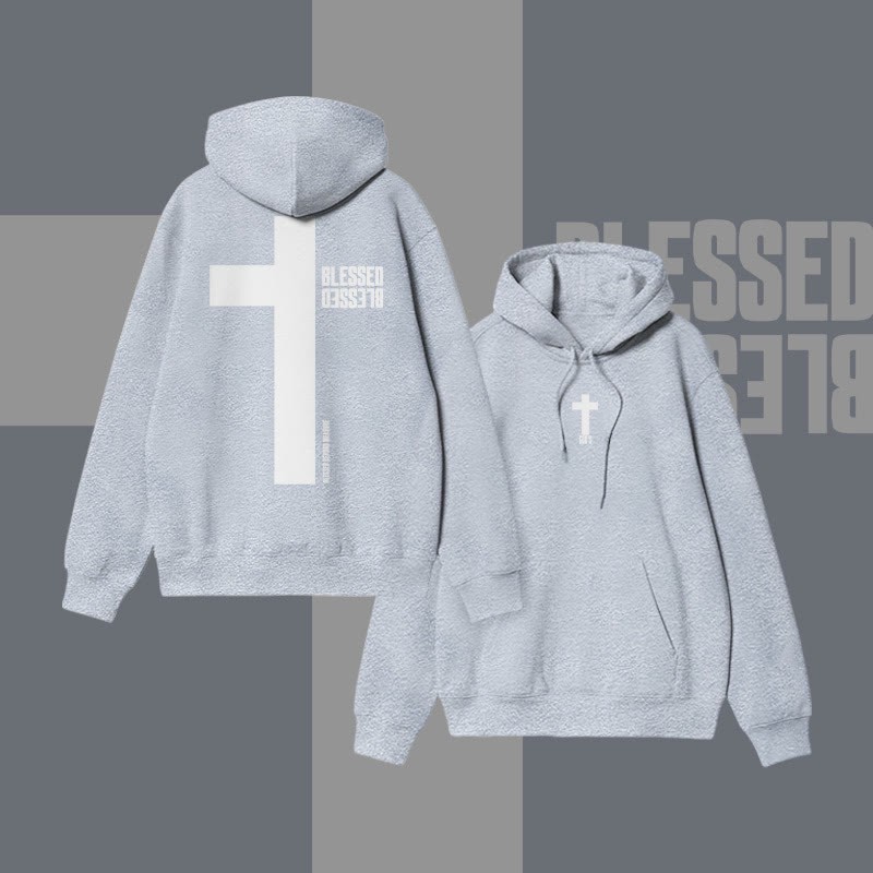 Reflective Blessed Cross Print Hoodie
