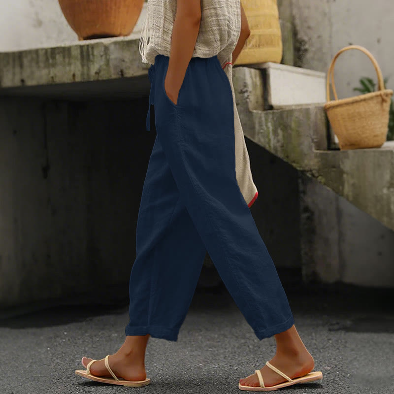 Women's Solid Color Casual Pocket Pants  - Navy Blue - 5XL - image 4