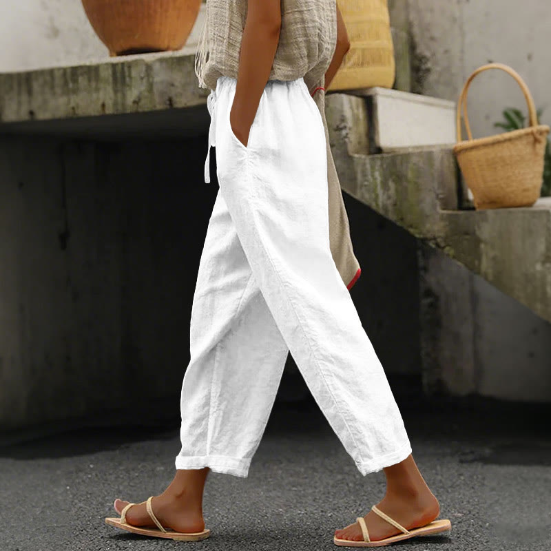 Women's Solid Color Casual Pocket Pants  - White - 5XL - image 2