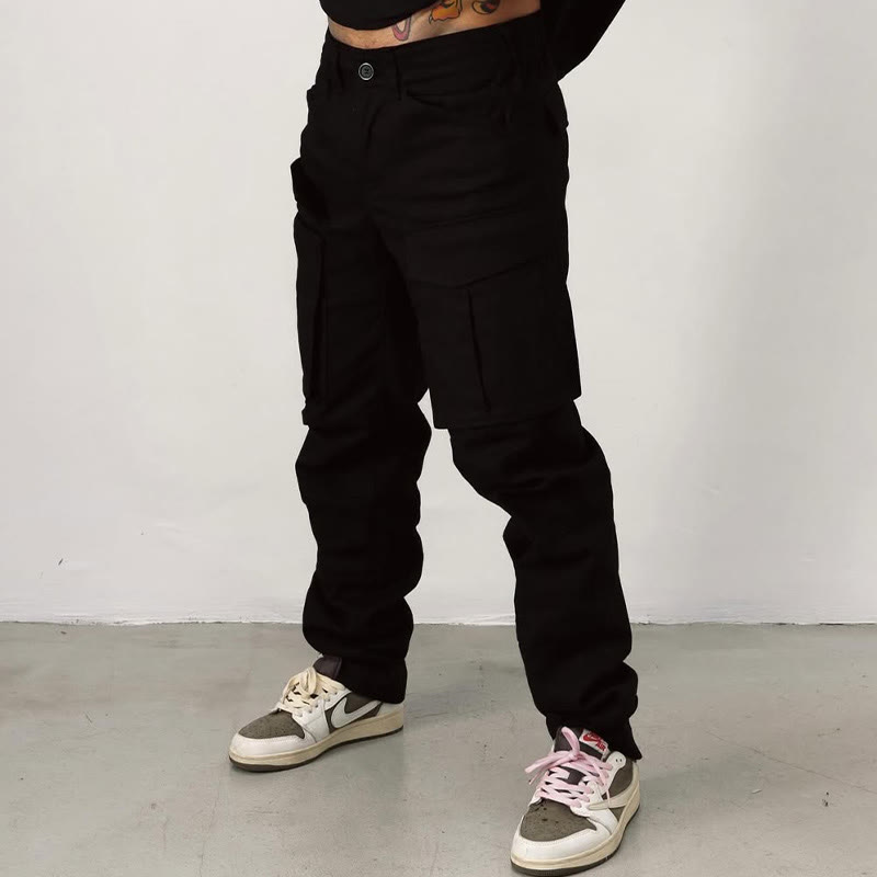 Solid Color Large Pocket Cargo Casual Pants