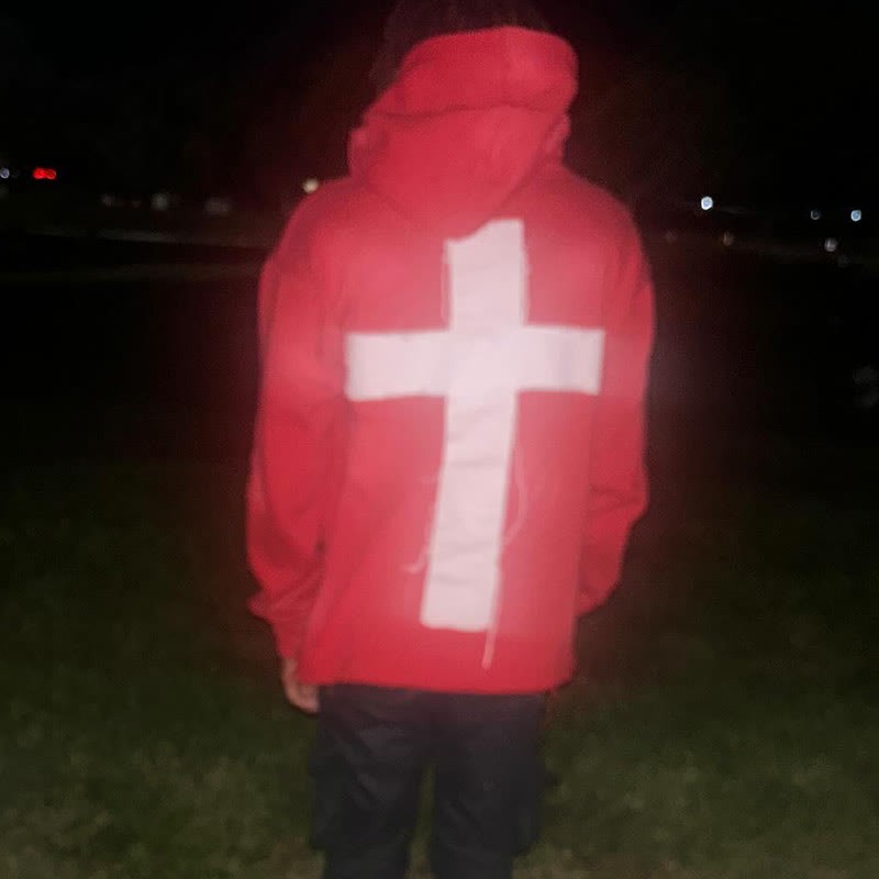 Street Style Just Here To Give God Glory Cross-letter Patch Embroidered Loose Unisex Hoodie