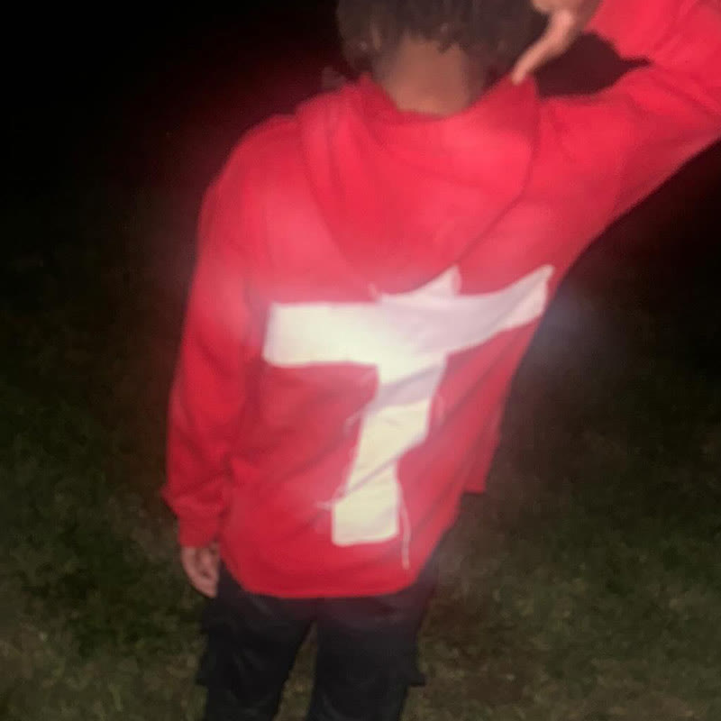 Street Style Just Here To Give God Glory Cross-letter Patch Embroidered Loose Unisex Hoodie