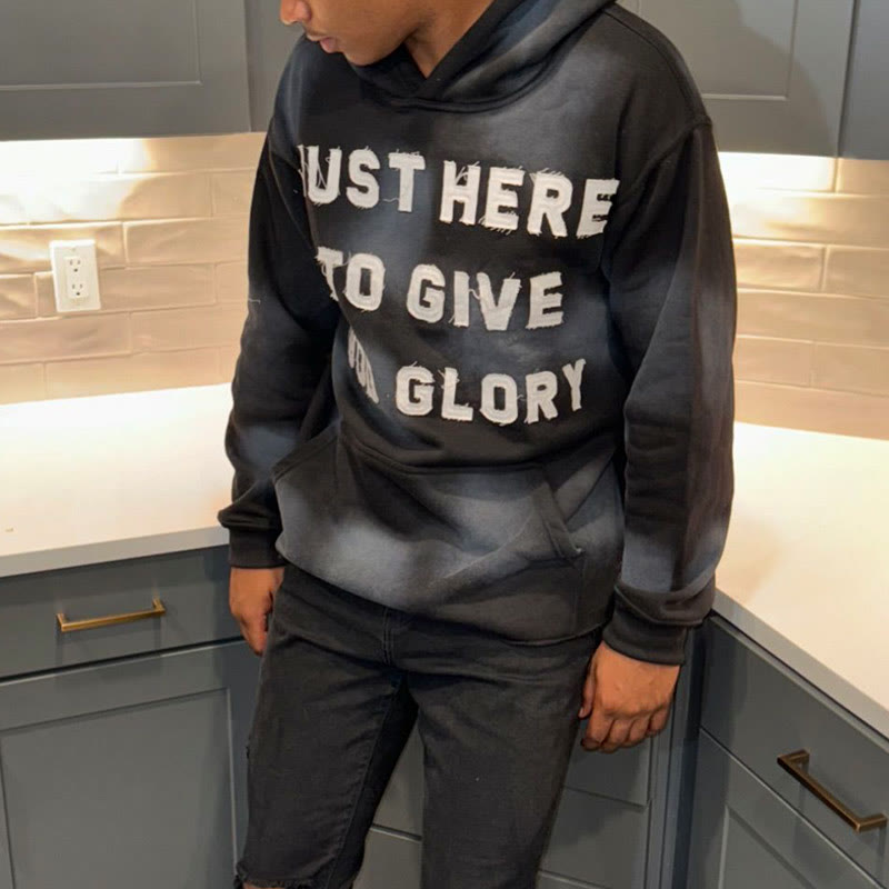 Street Style Just Here To Give God Glory Cross-letter Patch Embroidered Loose Unisex Hoodie