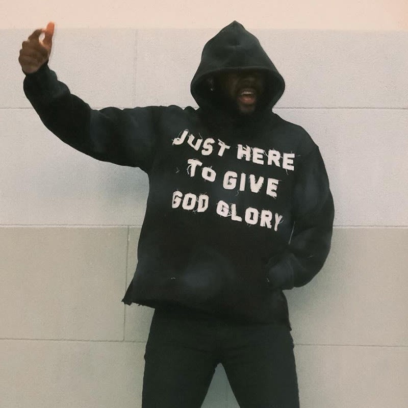 Street Style Just Here To Give God Glory Cross-letter Patch Embroidered Loose Unisex Hoodie