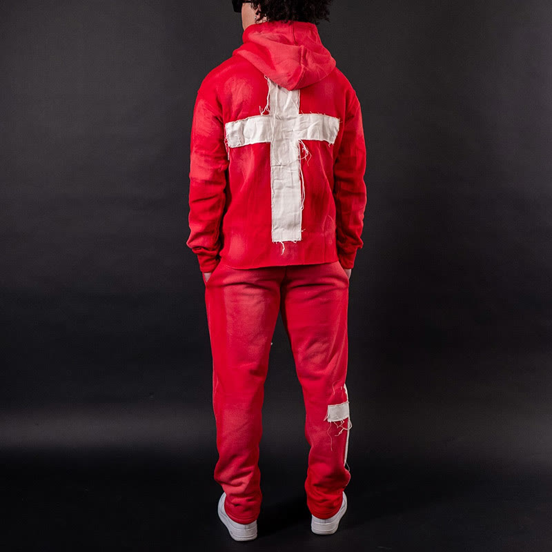 Street Style Just Here To Give God Glory Cross-letter Patch Embroidered Loose Unisex Hoodie