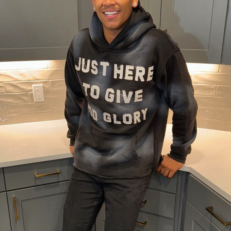 Street Style Just Here To Give God Glory Cross-letter Patch Embroidered Loose Unisex Hoodie