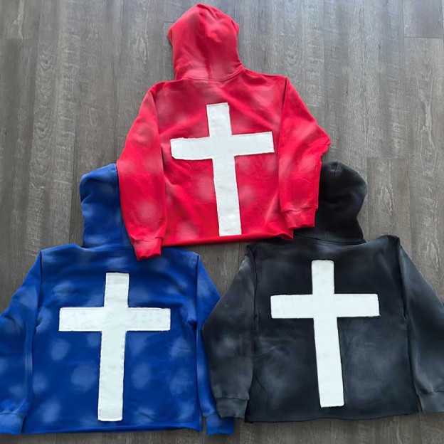 Street Style Just Here To Give God Glory Cross-letter Patch Embroidered Loose Unisex Hoodie