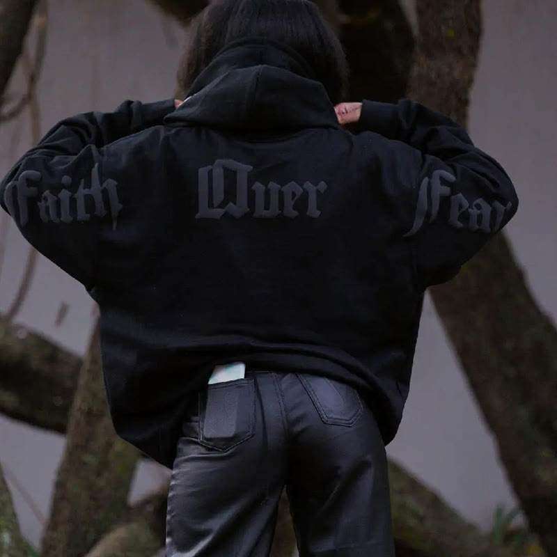 Unisex 100% Cotton Faith Over Fear Print Streetwear Hoodie