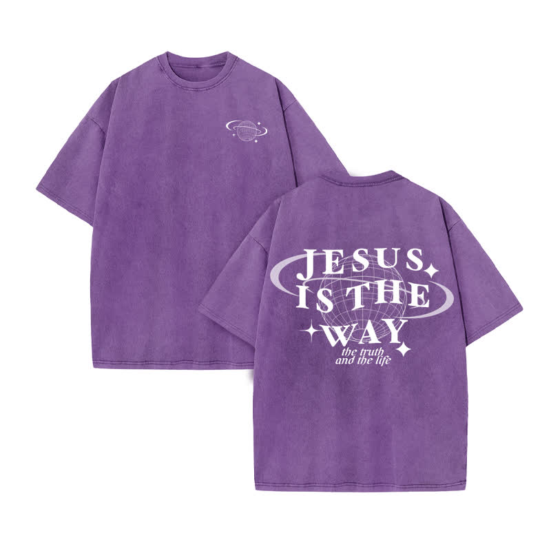 Unisex Jesus Is The Way The Truth The Life Print Acid Washed T-shirt - Purple - US20-22(3XL) - image 9