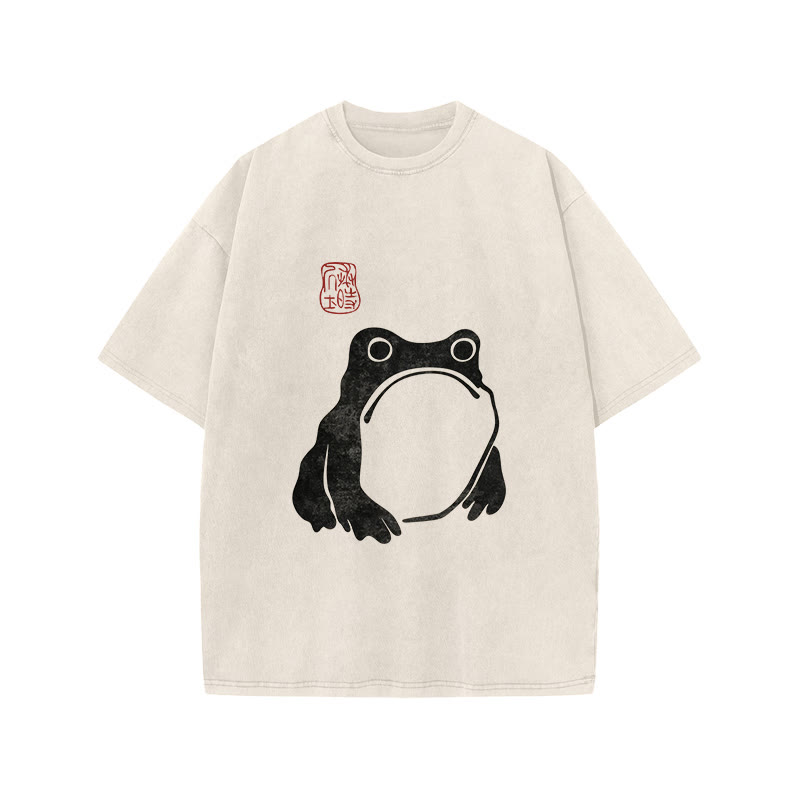 Unisex 100% Cotton Matsumoto Hoji Woodblock Print Frog Art Acid Washed T-shirt