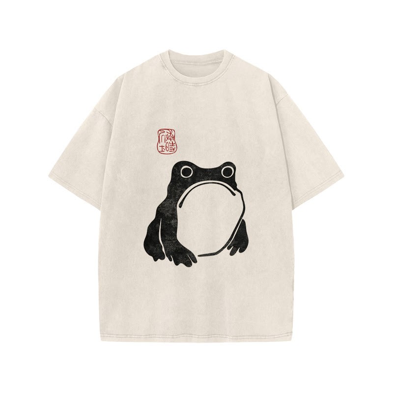 Unisex 100% Cotton Matsumoto Hoji Woodblock Print Frog Art Acid Washed T-shirt