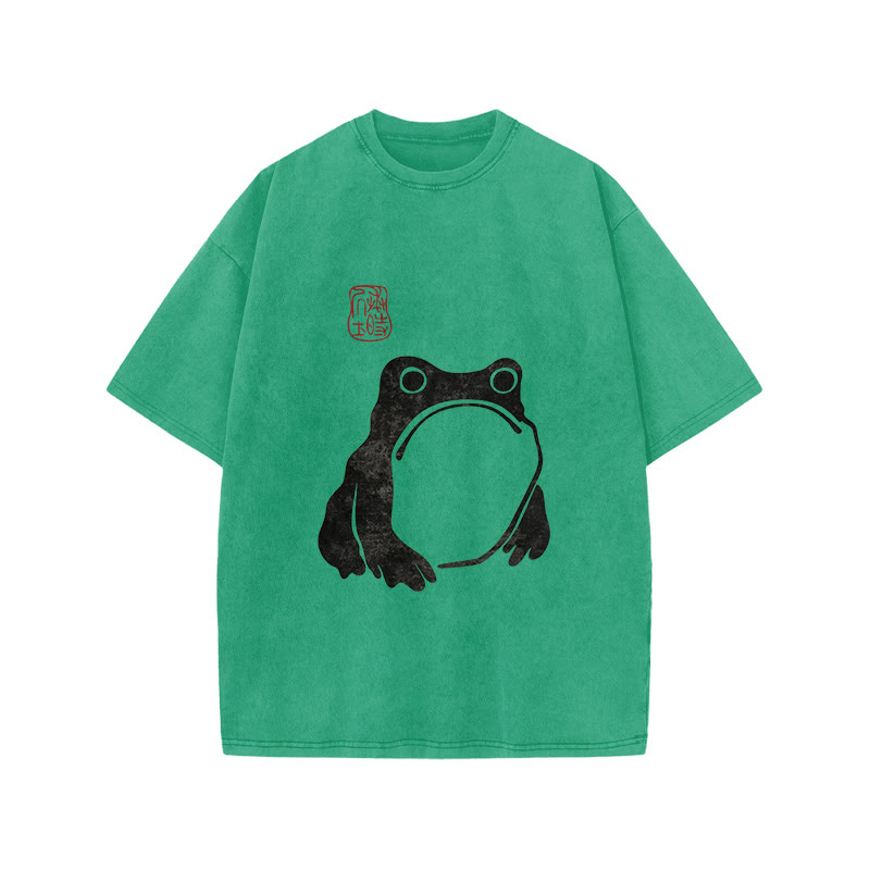 Unisex 100% Cotton Matsumoto Hoji Woodblock Print Frog Art Acid Washed T-shirt