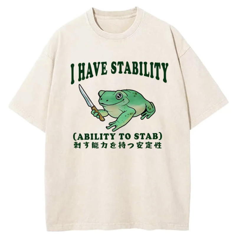 Unisex 100% Cotton Mentally Stable Assassin Frog Print Acid Washed T-shirt