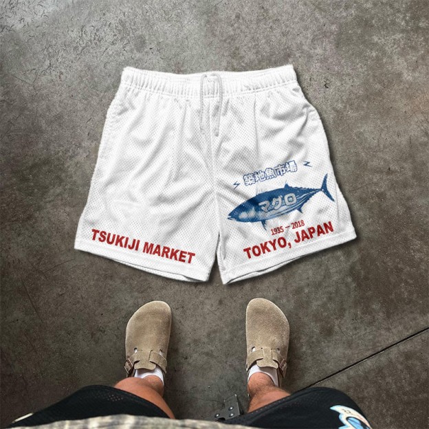 Tsukiji Market Print Causal Mesh Shorts