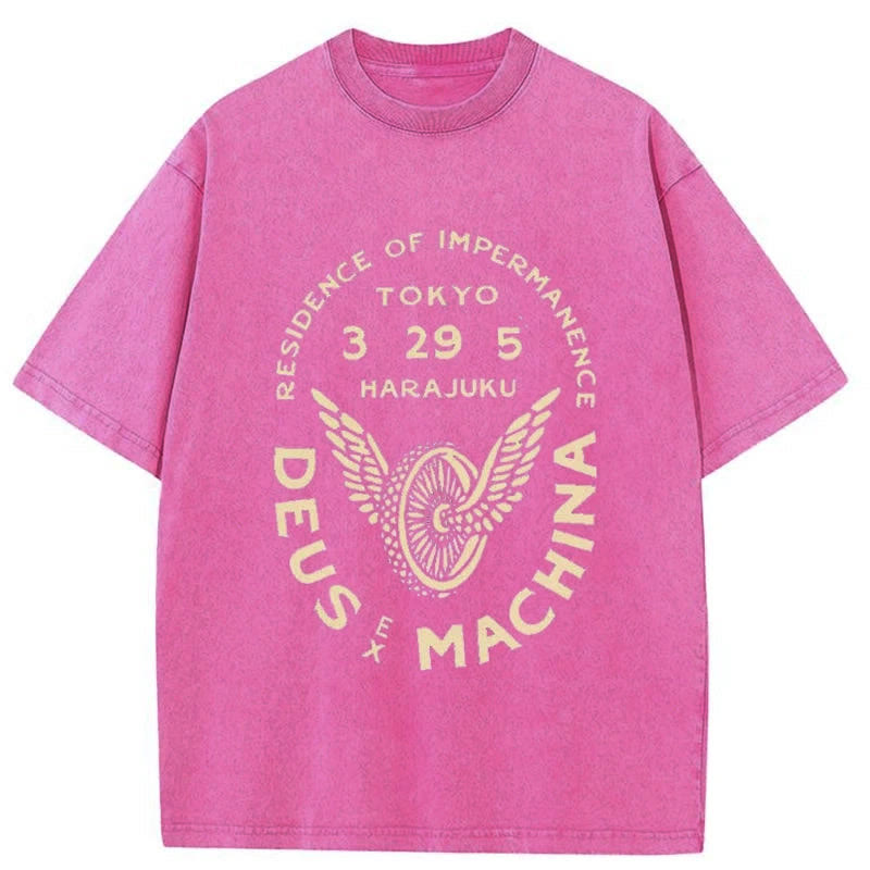Unisex 100% Cotton Deus Ex Machina Tokyo Print Acid Washed T-shirt