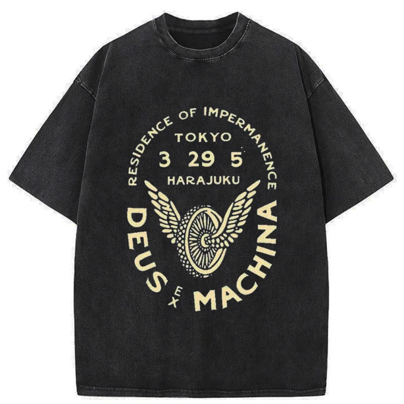 Unisex 100% Cotton Deus Ex Machina Tokyo Print Acid Washed T-shirt