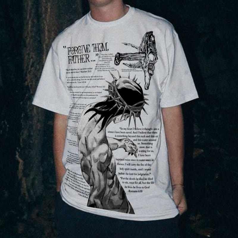 Unisex 100% Cotton Forgive Them,Father Bible Verses Print T-shirt - White - 2XL - image 1