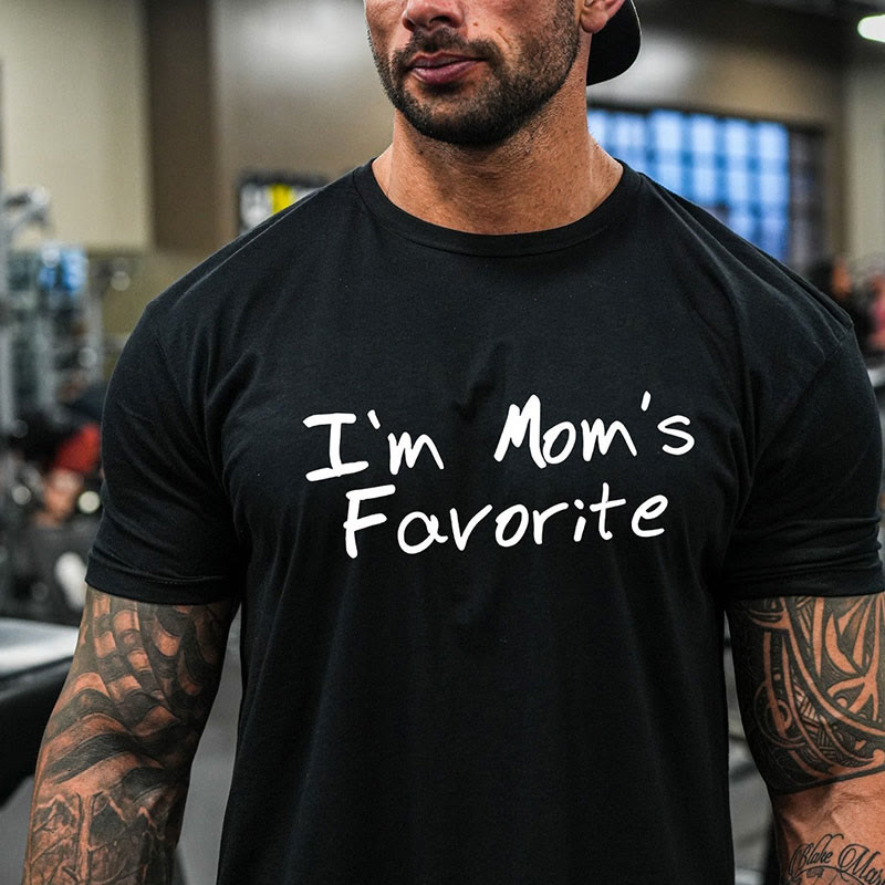 Unisex 100% Cotton I'm Mom's Favorite Print Gym T-shirt - Black - 2XL - image 1