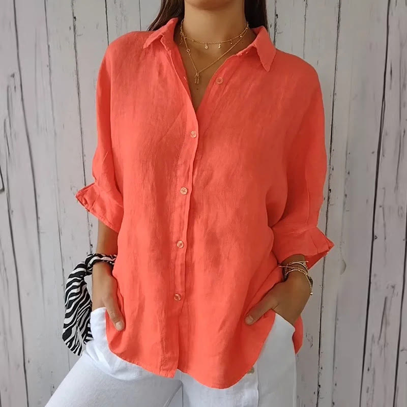 Casual Loose Three-quarter Sleeve Lapel Shirt - Orange - 5XL - image 1