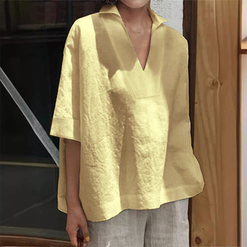 Casual V-neck Mid-sleeve Top - Yellow - 5XL - image 2