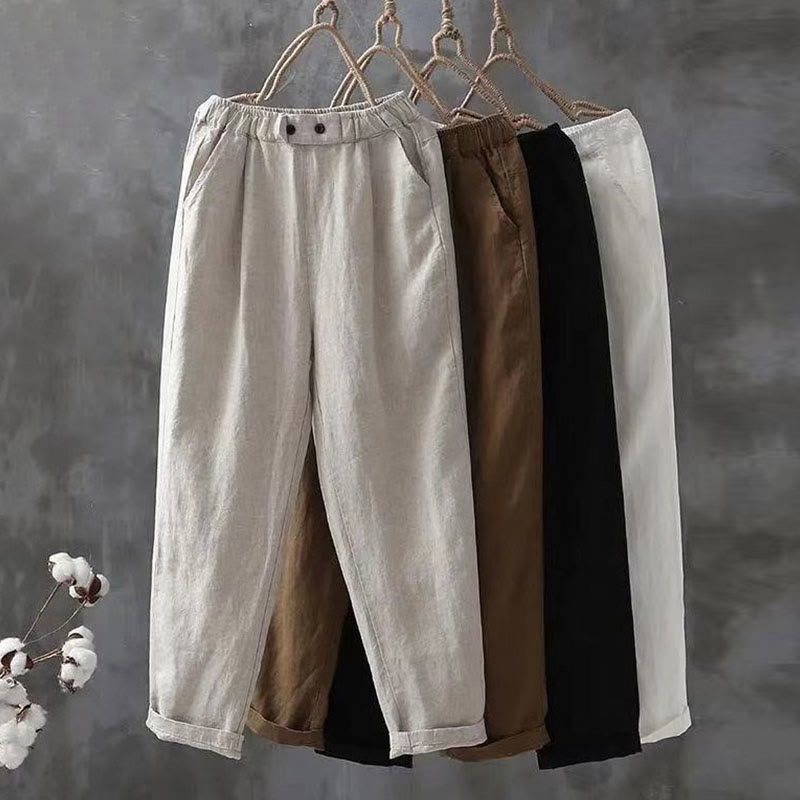 Casual Button Pocket Cropped Trousers - Apricot - 2XL - image 1