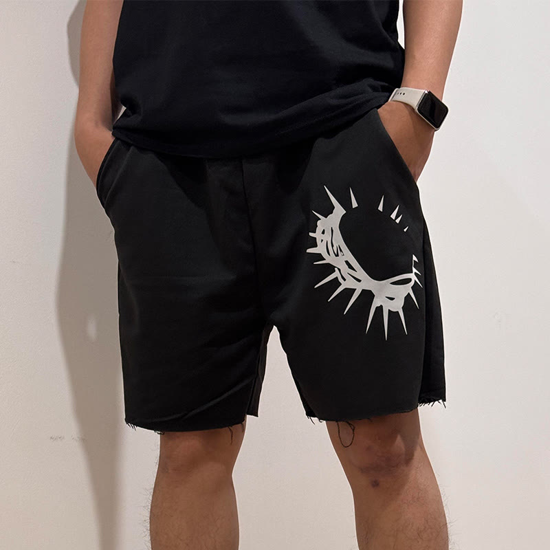 Unisex Reflective Crown Of Thorns Print Shorts