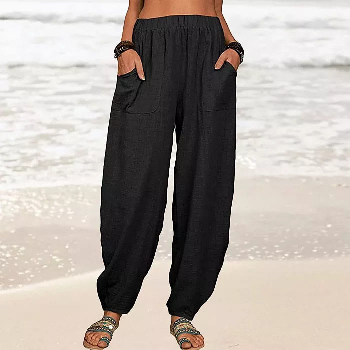 Solid Color Casual Pocket Harem Pants - Black - 5XL - image 4