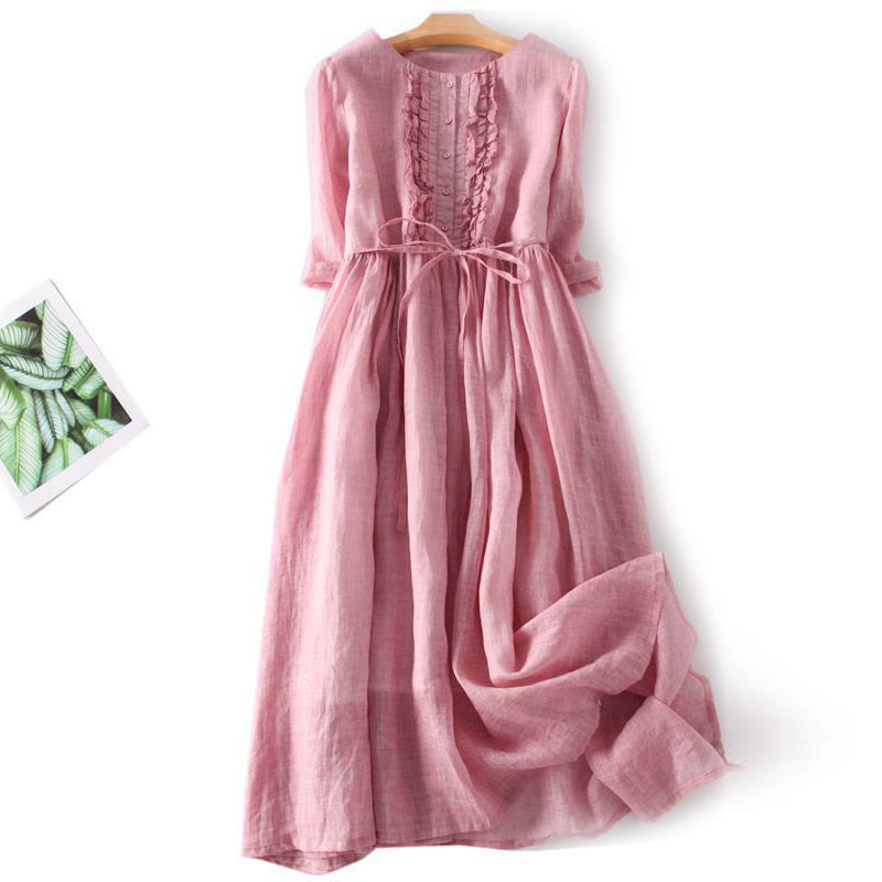 Casual Crew Neck Dress - Pink - XL - image 2