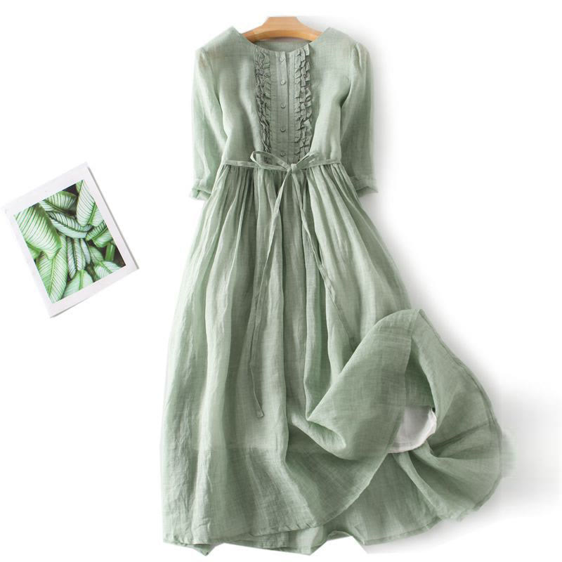 Casual Crew Neck Dress - Green - XL - image 1