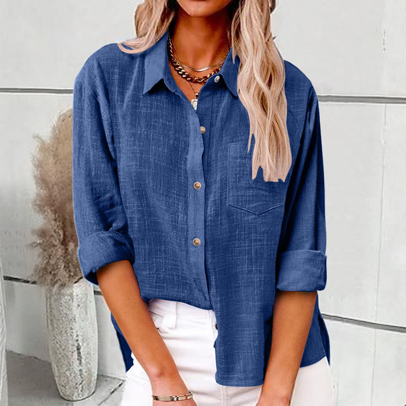 Casual Pocket Slit Long Sleeve Shirt - Blue - 5XL - image 4