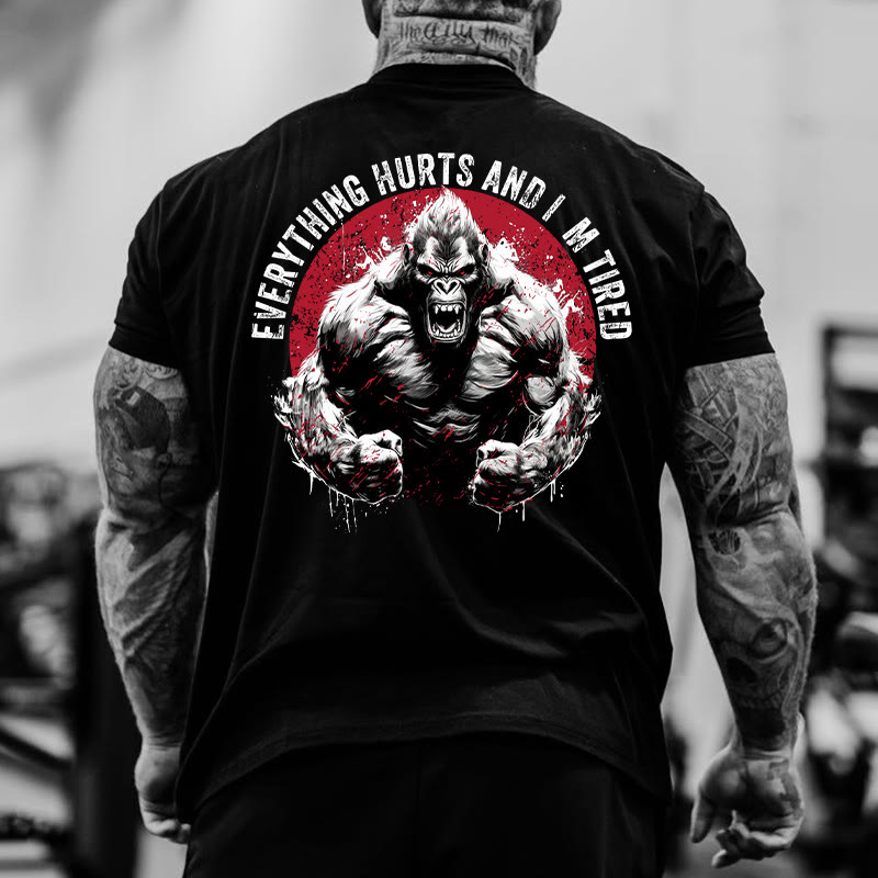 Gym 100% Cotton Everything Hurts And I'm Tired Print T-shirt - Black - US16-18(2XL) - image 3