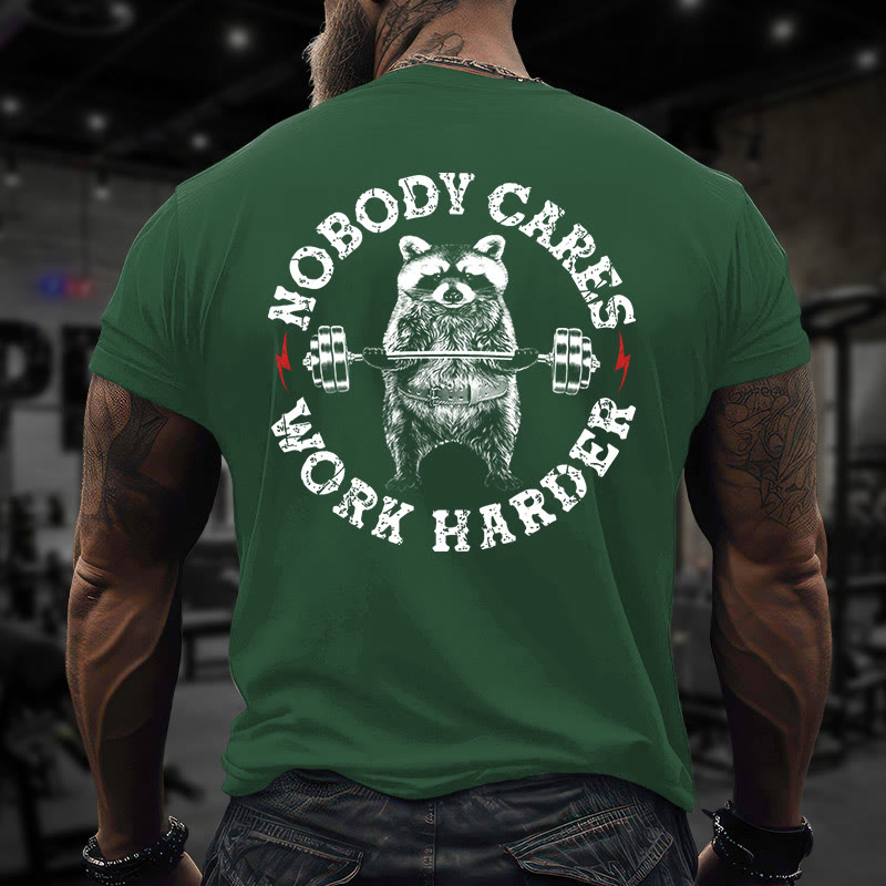 Gym 100% Cotton Nobody Cares Work Harder Print T-shirt - Green - US16-18(2XL) - image 10