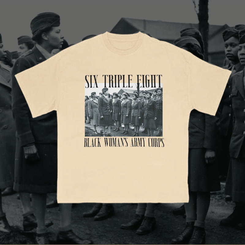 Unisex 100% Cotton Six Triple Eight Black Women's Army Corps Print T-shirt