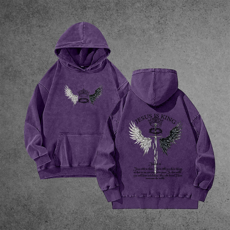 Unisex 100% Cotton JESUS IS KING Printed Washed Hoodie  - Purple - 3XL - image 2