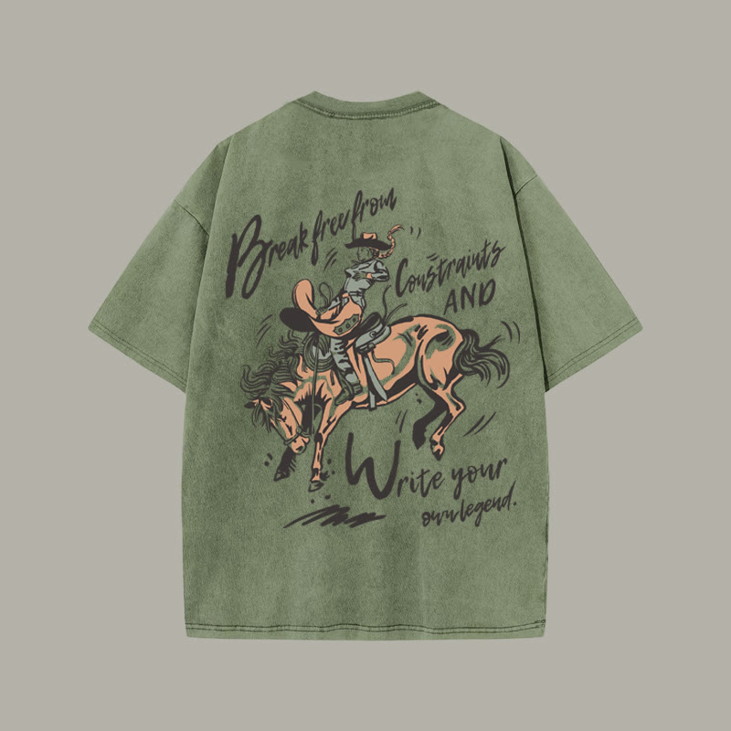 Unisex 100% Cotton RODEO LIFE Print Acid Washed T-shirt