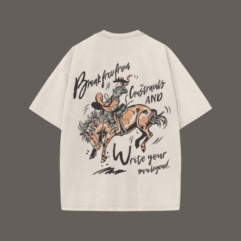 Unisex 100% Cotton RODEO LIFE Print Acid Washed T-shirt