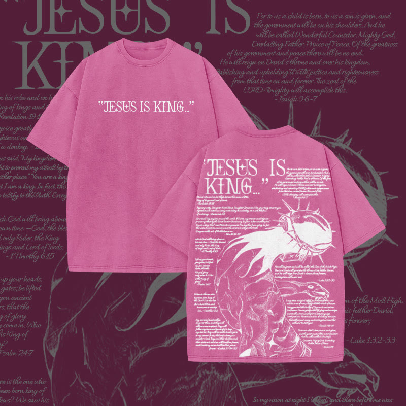 Unisex 100% Cotton Jesus Is King Craetive Print Acid Washed T-shirt