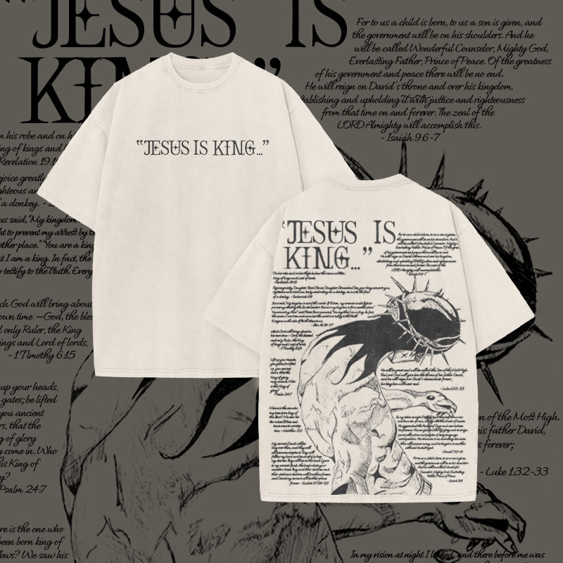 Unisex 100% Cotton Jesus Is King Craetive Print Acid Washed T-shirt