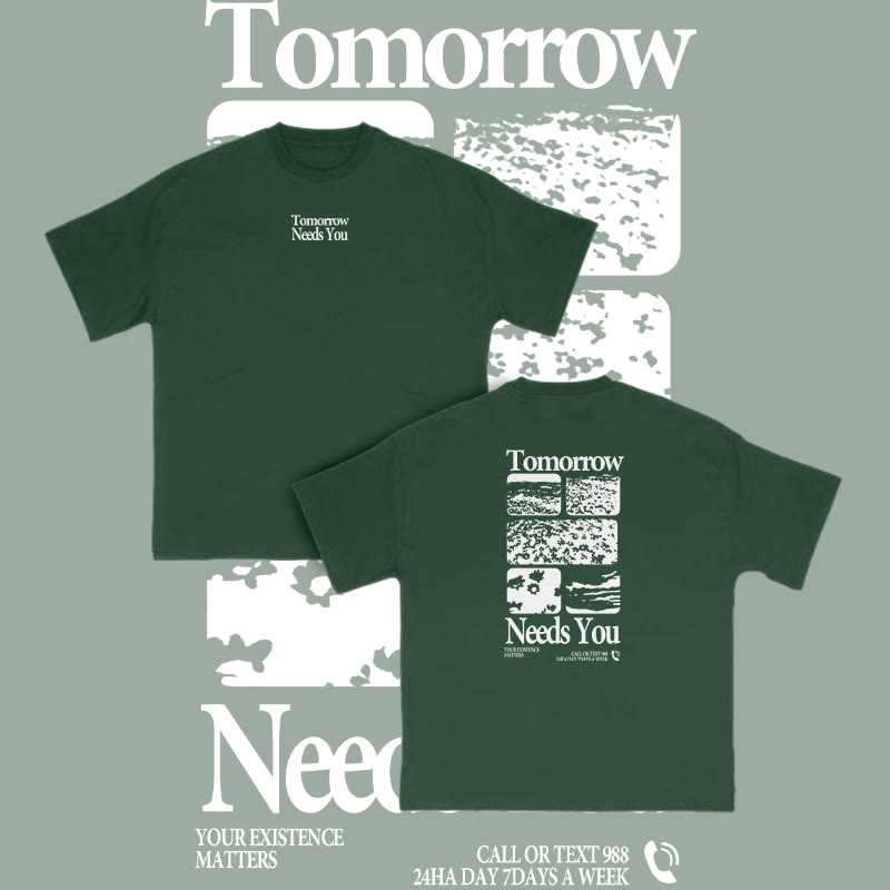 100% Cotton Tomorrow Needs You Print T-shirt - Dark Green - US16-18(2XL) - image 6