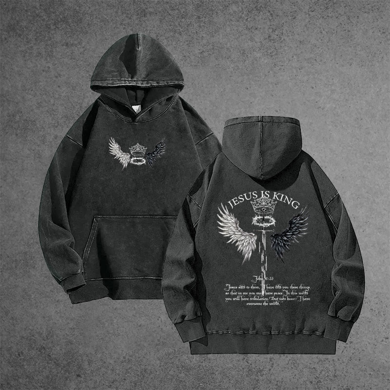 Unisex 100% Cotton JESUS IS KING Printed Washed Hoodie  - Black - 3XL - image 6