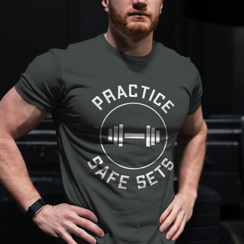 Unisex 100% Cotton Practice Saves Sets Gym Print T-shirt - Grey - US20-22(3XL) - image 2