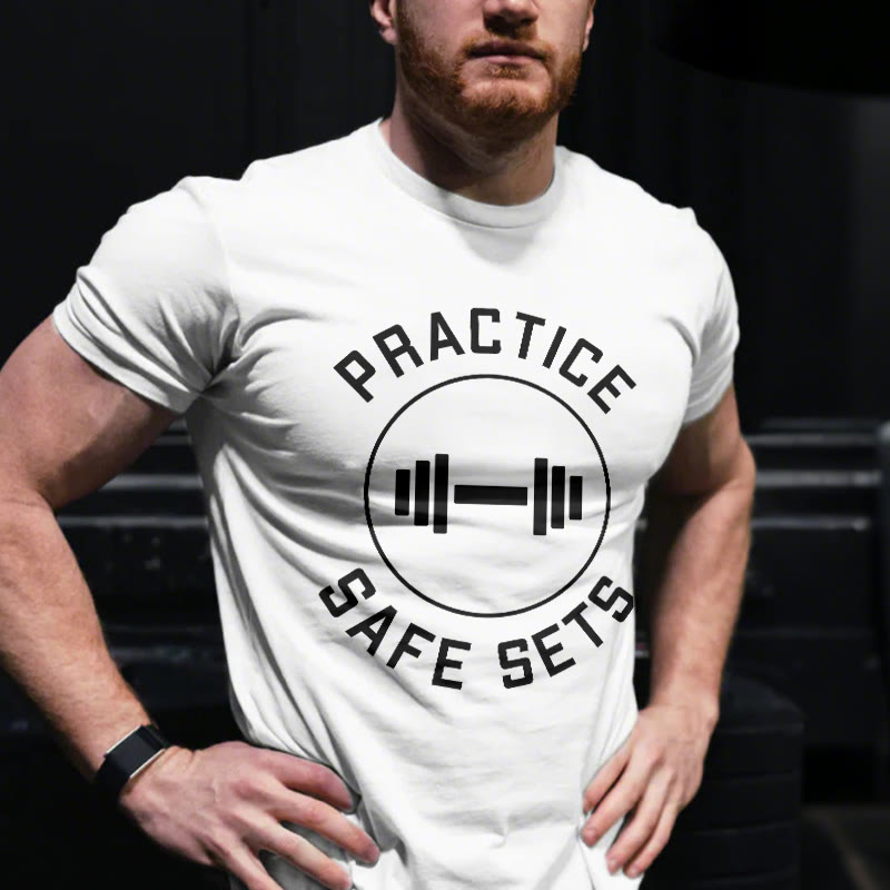Unisex 100% Cotton Practice Saves Sets Gym Print T-shirt - White - US20-22(3XL) - image 1