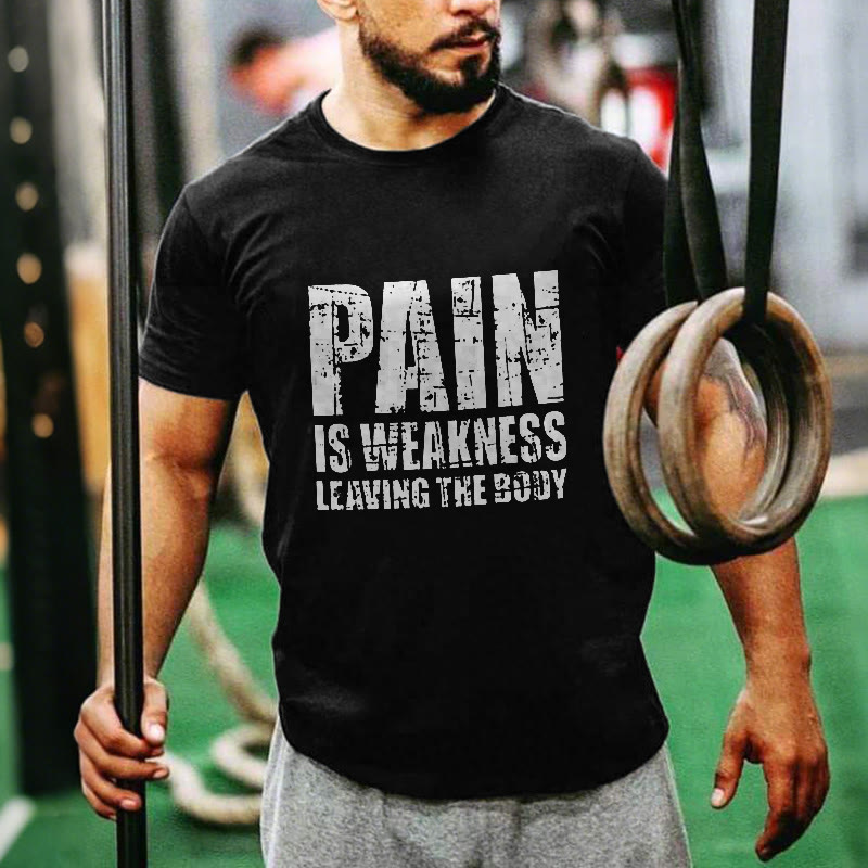 Unisex 100% Cotton Pain Is Weakness Leaving The Body Gym Print T-shirt - Black - US20-22(3XL) - image 1