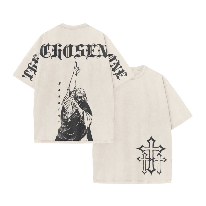 Unisex 100% Cotton The Chosen One Print Acid Washed T-shirt