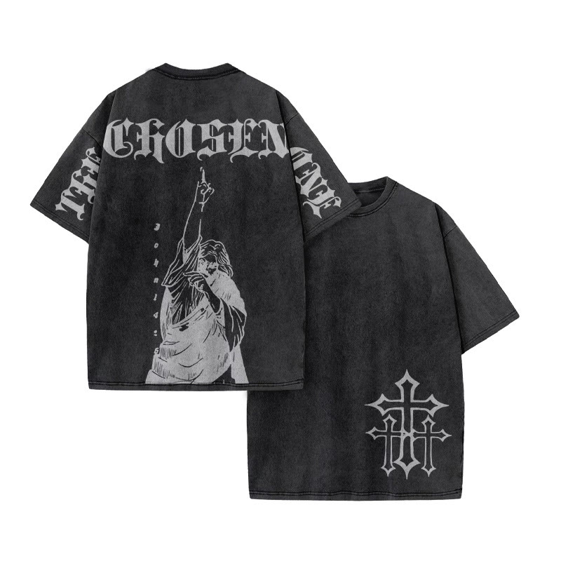 Unisex 100% Cotton The Chosen One Print Acid Washed T-shirt