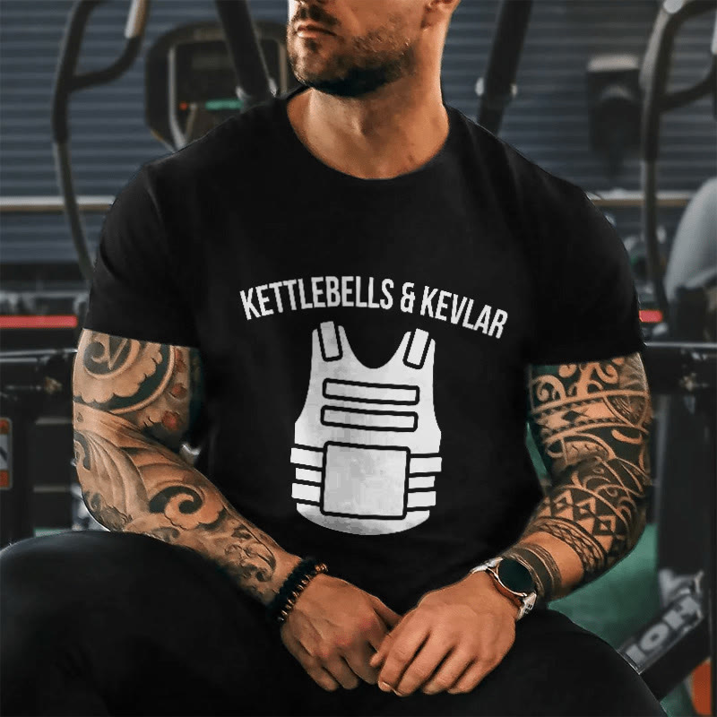 Unisex 100% Cotton Kettlebells & Kevlar Gym Print T-shirt - Black - US20-22(3XL) - image 1