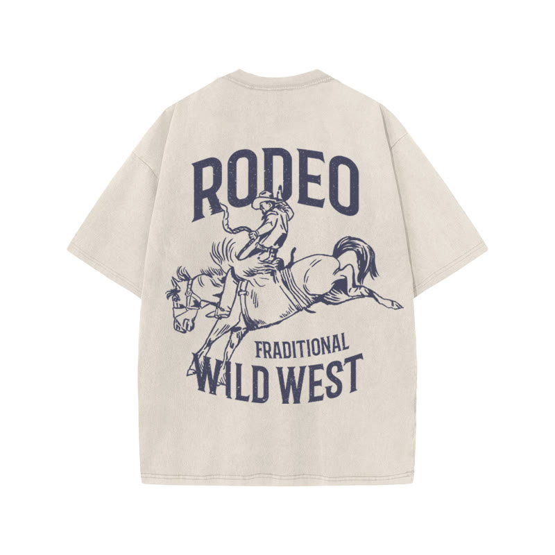 Unisex 100% Cotton RODEO Print Acid Washed T-shirt