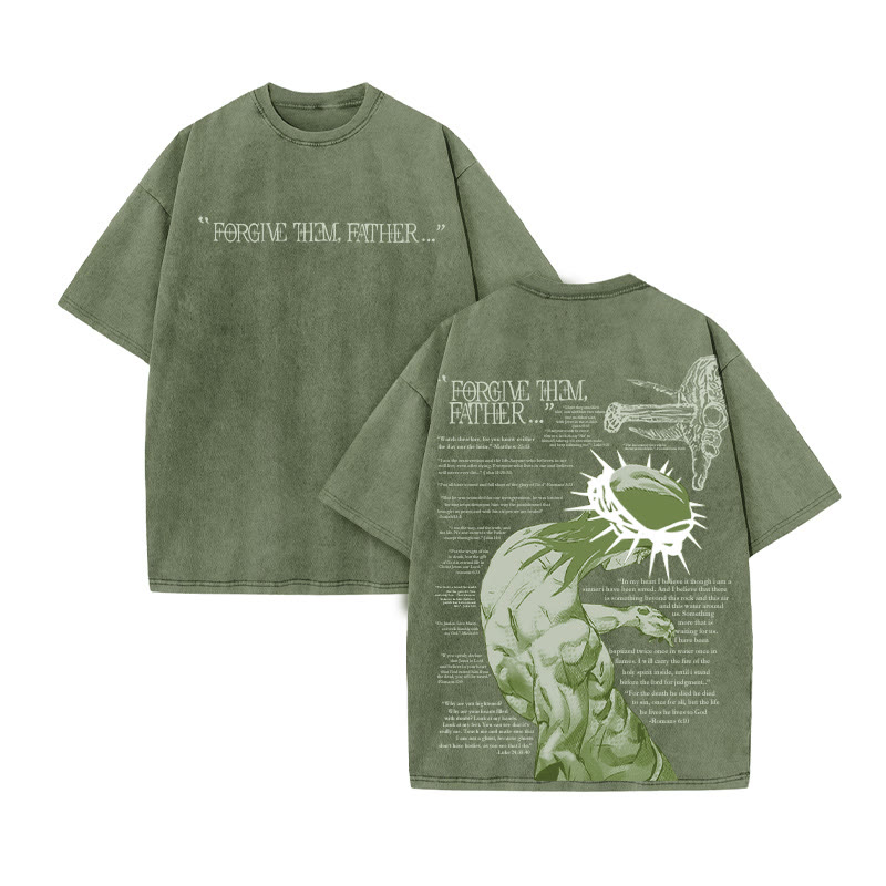 Unisex Reflective Crown Of Thorns Print Acid Washed T-shirt