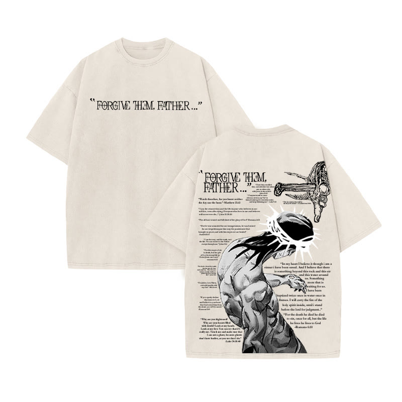 Unisex Reflective Crown Of Thorns Print Acid Washed T-shirt