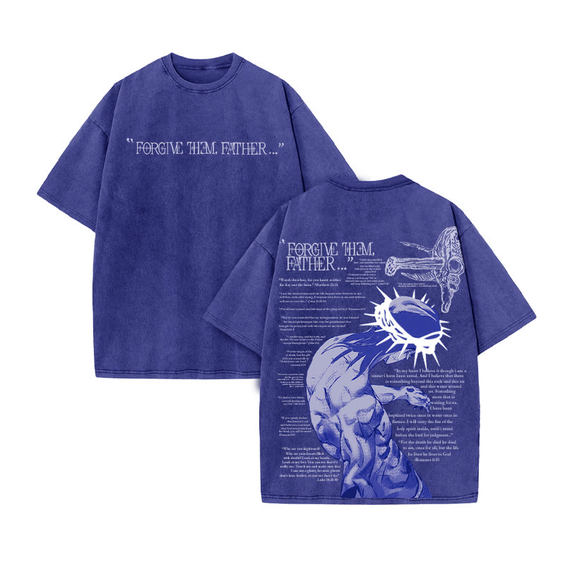 Unisex Reflective Crown Of Thorns Print Acid Washed T-shirt